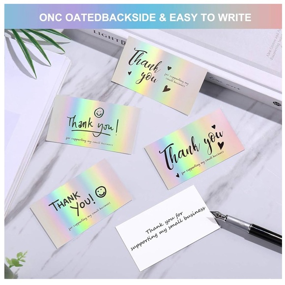 60 Holographic Thank You Cards | Small Business Packaging Supplies | Bulk Set - Picture 3 of 5
